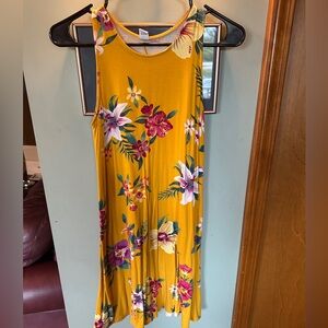 Yellow Floral Sleeveless Swing Dress